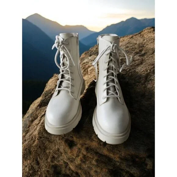 NoBo White High-Top Combat Boots With Side Zipper & Lace-Up Closure For Women - Picture 1 of 5